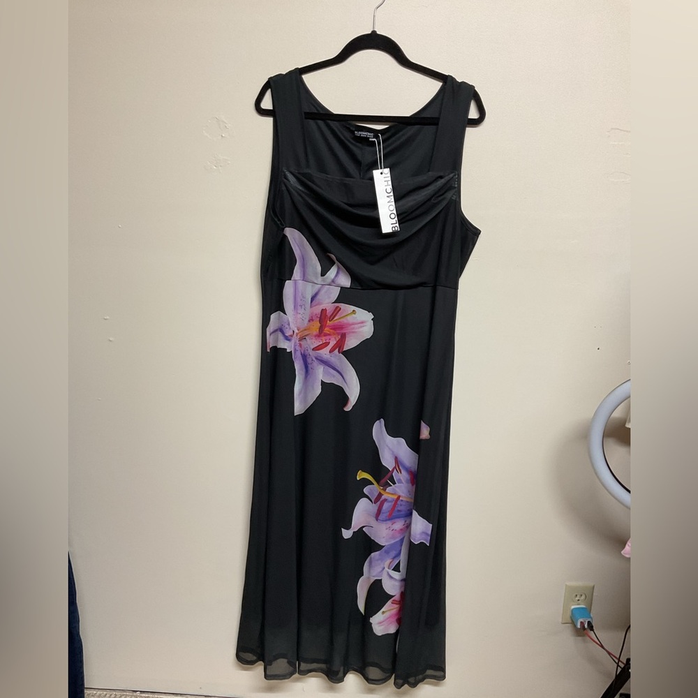 BloomChic Black Dress with Purple Floral Design
